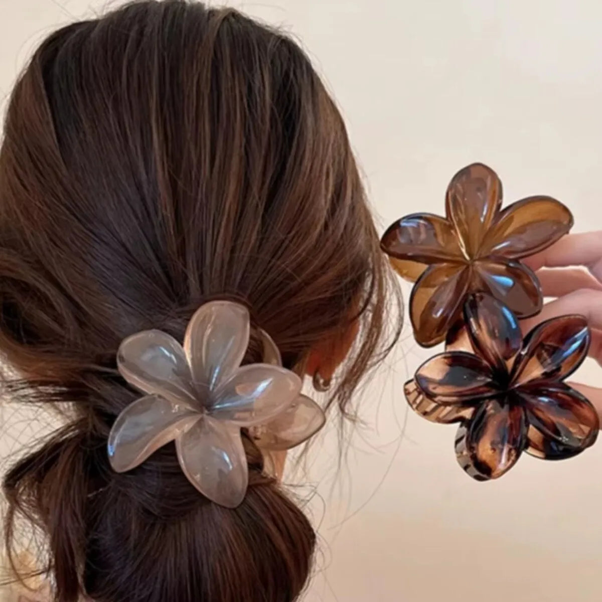 Women's Laser Mermaid Princess Flower Shaped 8cm/3.15in Large-Size Brown Beige Lightweight Plastic Hair Clips Fashionable