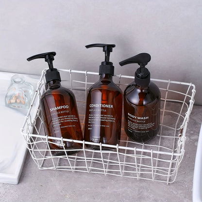 3pcs Waterproof Shampoo Conditioner Dispenser Set Reusable Pump Bottles for Shower Soap Body Wash Hair Care with Printed Label