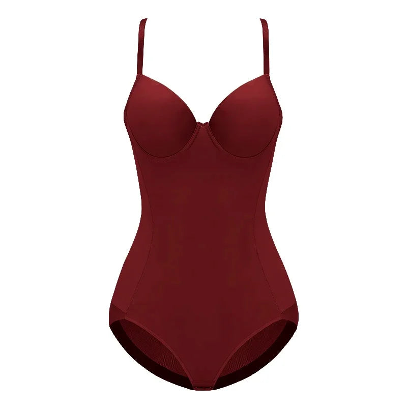 Body string sans armatures couleur lie de vin, extensible, soyeux, pour femme, sous-vêtement gainant, body shaper