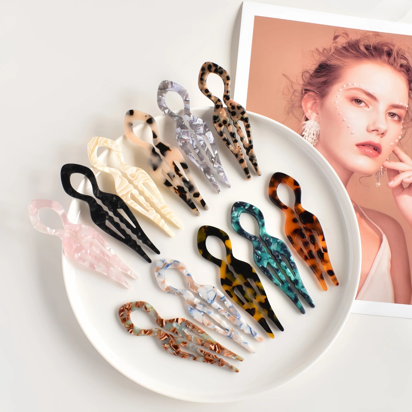 1 PC Acrylic Fish Tail U-shaped Hairpin - French Twist Hairpin - Lazy Bun Hairpin - Suitable for all hair types