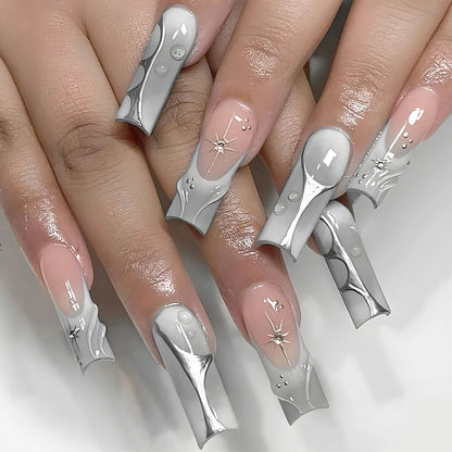 24pcs Long Ballerina Fake Nails 3d Flowers Decor Green French Press on Nails Full Cover Wearable European Spice Girl False Nails