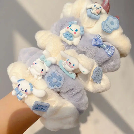 5Pcs Cartoon Cinnamoroll Plush Hair Rope Cute Anime Sanrio Portable Girls Hair Accessoires Women Elastic Hair Band Holiday Gifts