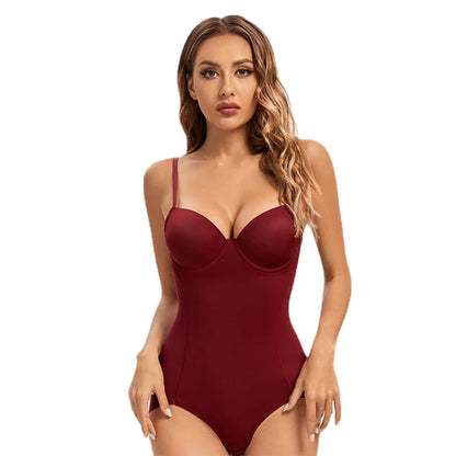 Body string sans armatures couleur lie de vin, extensible, soyeux, pour femme, sous-vêtement gainant, body shaper