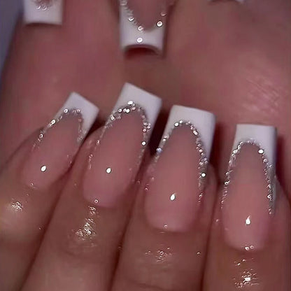 24Pcs Retro Flower Long Coffin French Fake Nails Caviar Bead Floral Gold Hollow Design Press On Nail Tips Y2k Acrylic False Nail