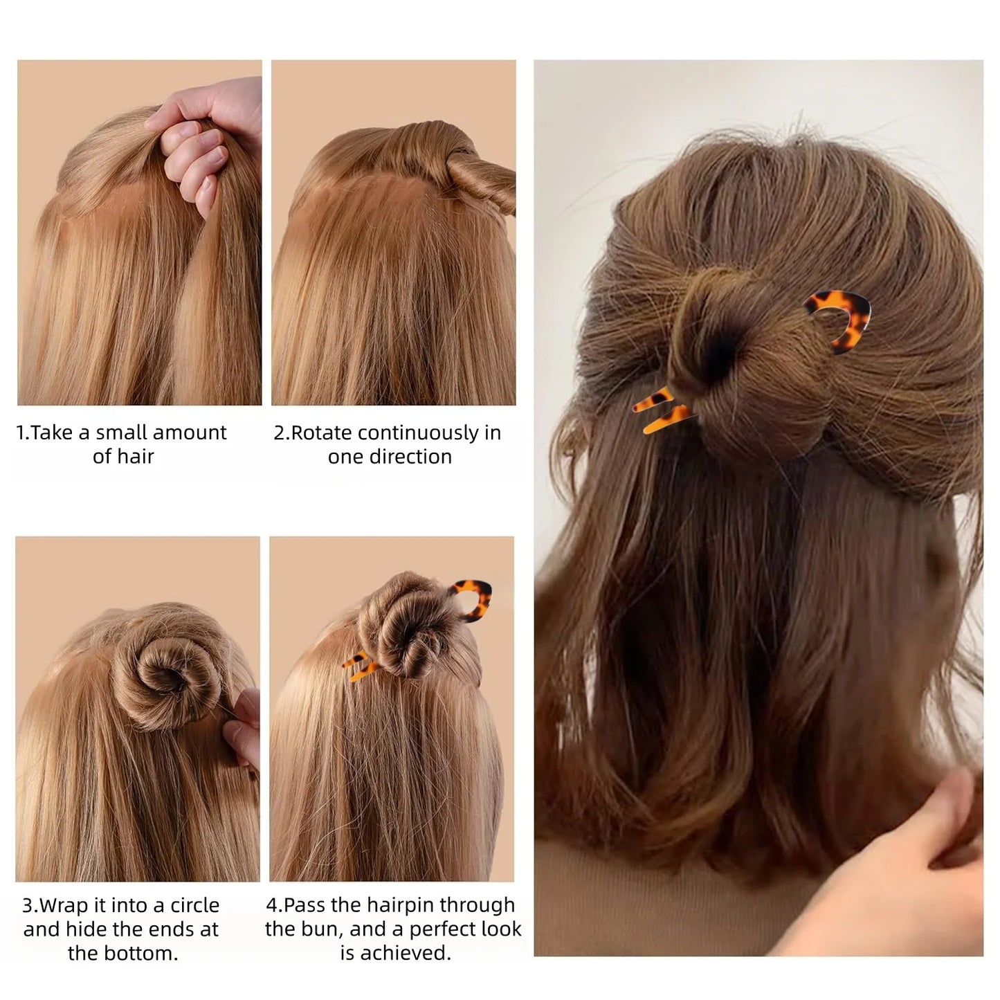 1 PC Acrylic Fish Tail U-shaped Hairpin - French Twist Hairpin - Lazy Bun Hairpin - Suitable for all hair types