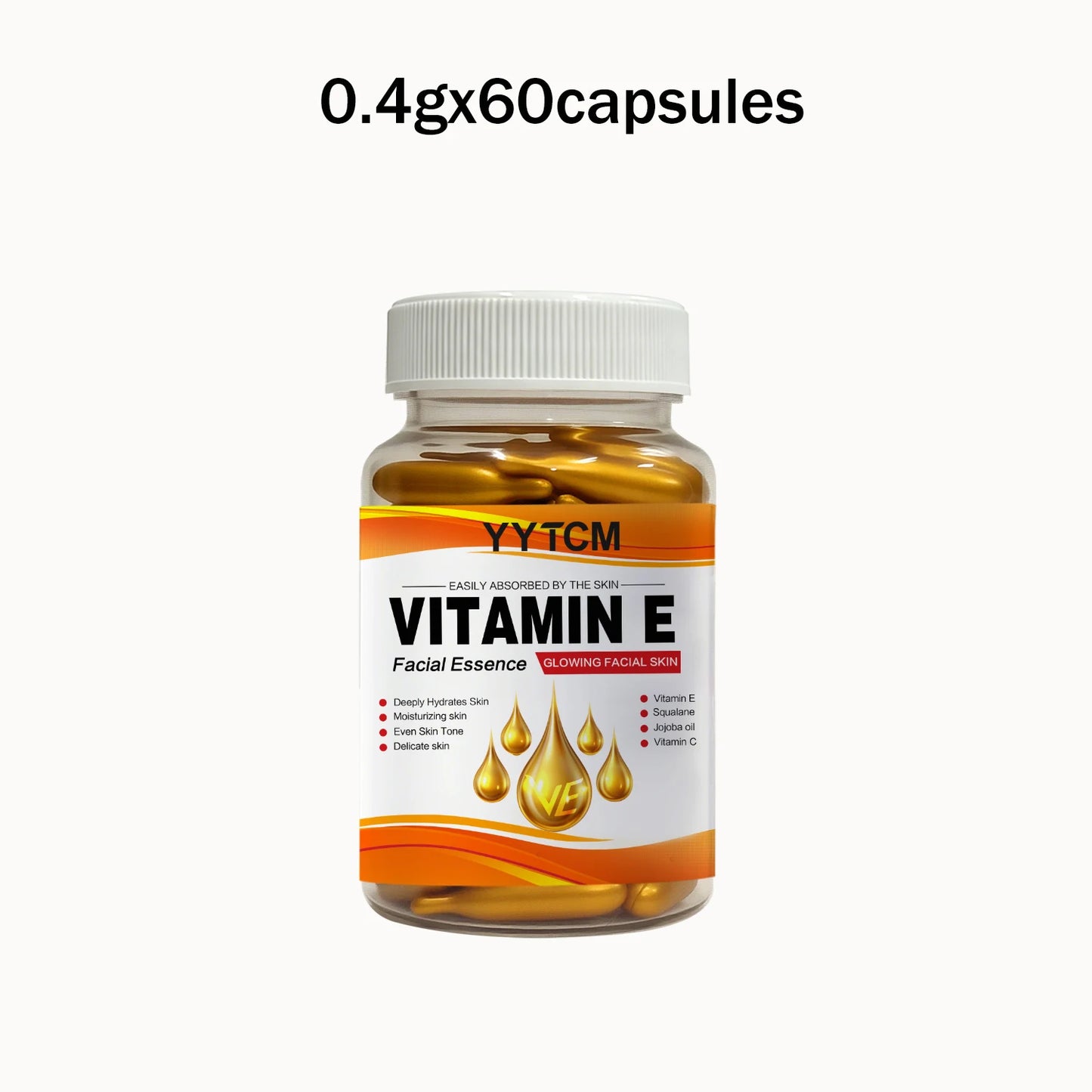 Vitamin E Deep Moisturizing Capsule Essence, Hydrates and Smooths Skin, Contains Plant-Based Squalane, Vitamin C, Deep Hydration and Skin-Brightening Essence (0.4Gx30 Capsules)/Bag-1 Bag