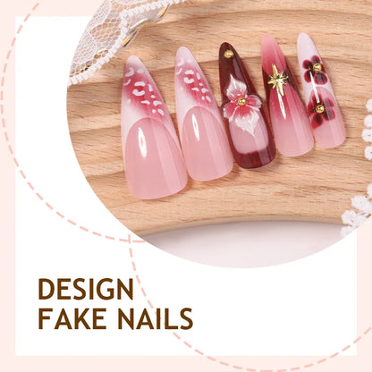 24pcs French Almond Press on Nails Flower Pattern False Nails Wearable Stick-on Nails Fake Nail Накладные Ногти Faux Ongles 네일팁