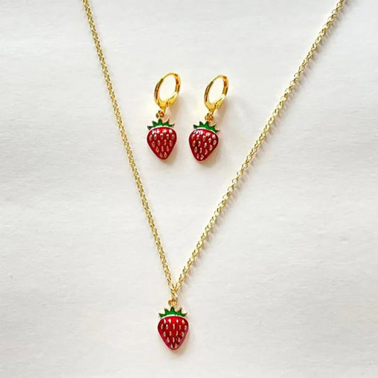 strawberry jewelry necklace earrings set y2k indie jewelry