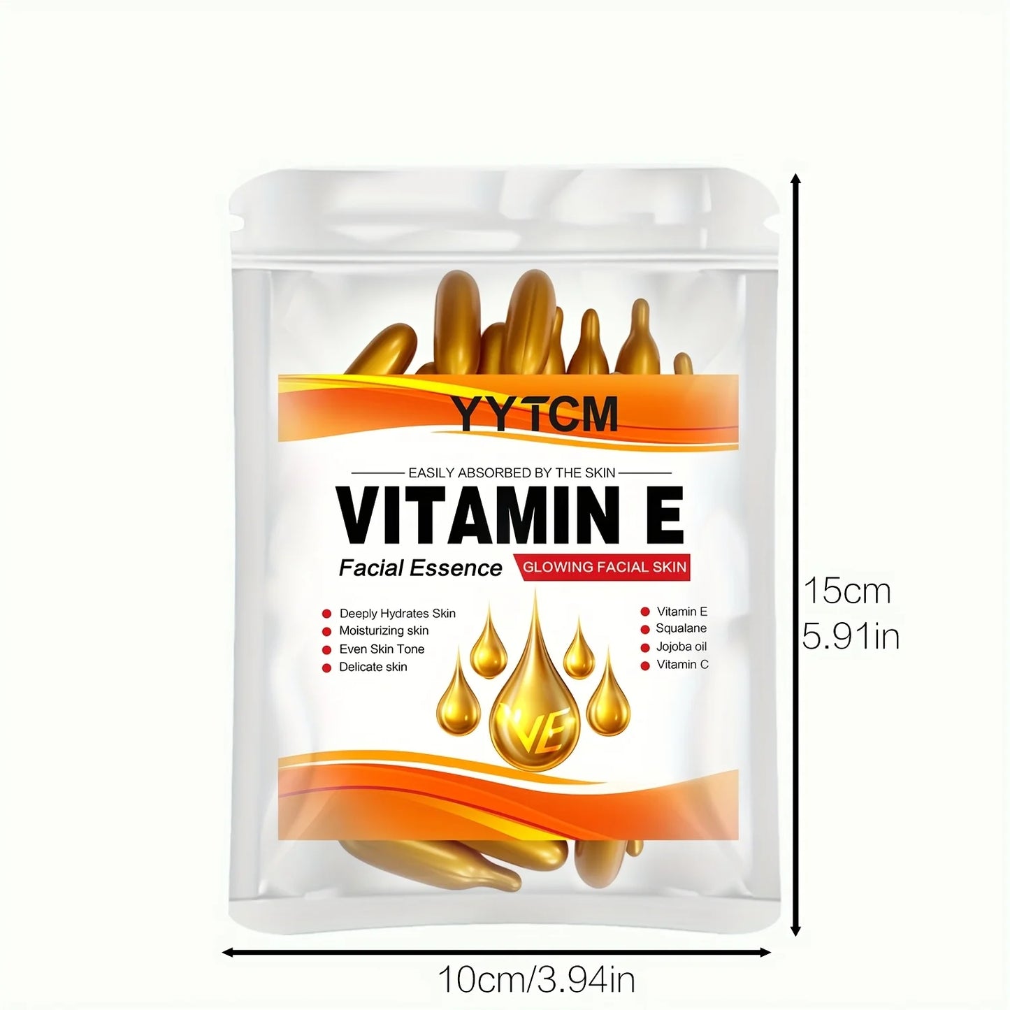 Vitamin E Deep Moisturizing Capsule Essence, Hydrates and Smooths Skin, Contains Plant-Based Squalane, Vitamin C, Deep Hydration and Skin-Brightening Essence (0.4Gx30 Capsules)/Bag-1 Bag