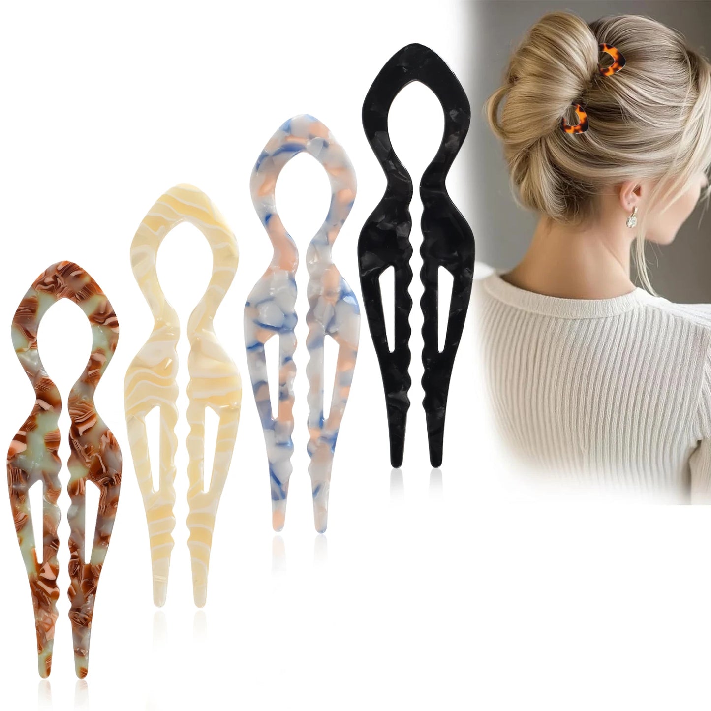 1 PC Acrylic Fish Tail U-shaped Hairpin - French Twist Hairpin - Lazy Bun Hairpin - Suitable for all hair types