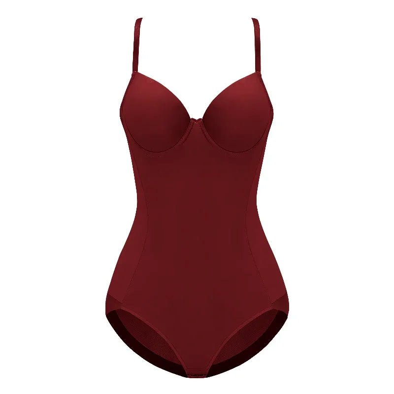 Body string sans armatures couleur lie de vin, extensible, soyeux, pour femme, sous-vêtement gainant, body shaper