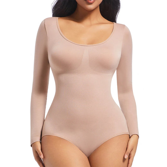 Bodysuits Shapewear for Women Thong Shaper Corsets Long Sleeve Seamless Waist Trainer Crew Neck BodySuit