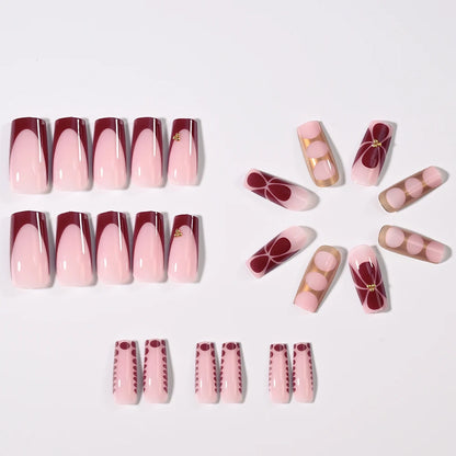 24Pcs Retro Flower Long Coffin French Fake Nails Caviar Bead Floral Gold Hollow Design Press On Nail Tips Y2k Acrylic False Nail