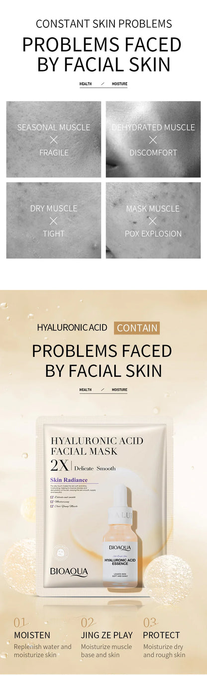 20 Pieces BIOAQUA Centella Collagen Vitamin C Facial Mask Moisturizing Refreshing Sheet Masks Hyaluronic Acid Skin Care Products