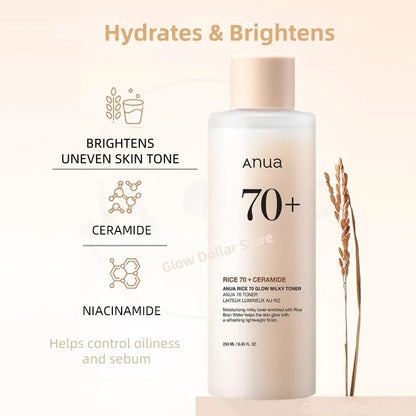 Coffret de soins coréens ANUA Riz 70 Tonique Lacté Éclat, Lait Hydratant Intensif, Hydratant & Nourrissant, Soin Barrière 2 pièces