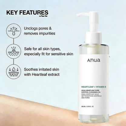 Coffret de produits de soins coréens ANUA Heartleaf Set 77 : Tonique apaisant pour l'acné, lotion quotidienne, mousse nettoyante profonde et huile nettoyante pour le visage