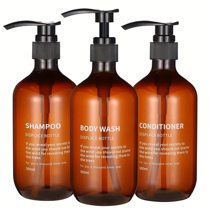 3pcs Waterproof Shampoo Conditioner Dispenser Set Reusable Pump Bottles for Shower Soap Body Wash Hair Care with Printed Label