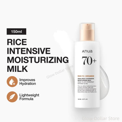 Coffret de soins coréens ANUA Riz 70 Tonique Lacté Éclat, Lait Hydratant Intensif, Hydratant & Nourrissant, Soin Barrière 2 pièces