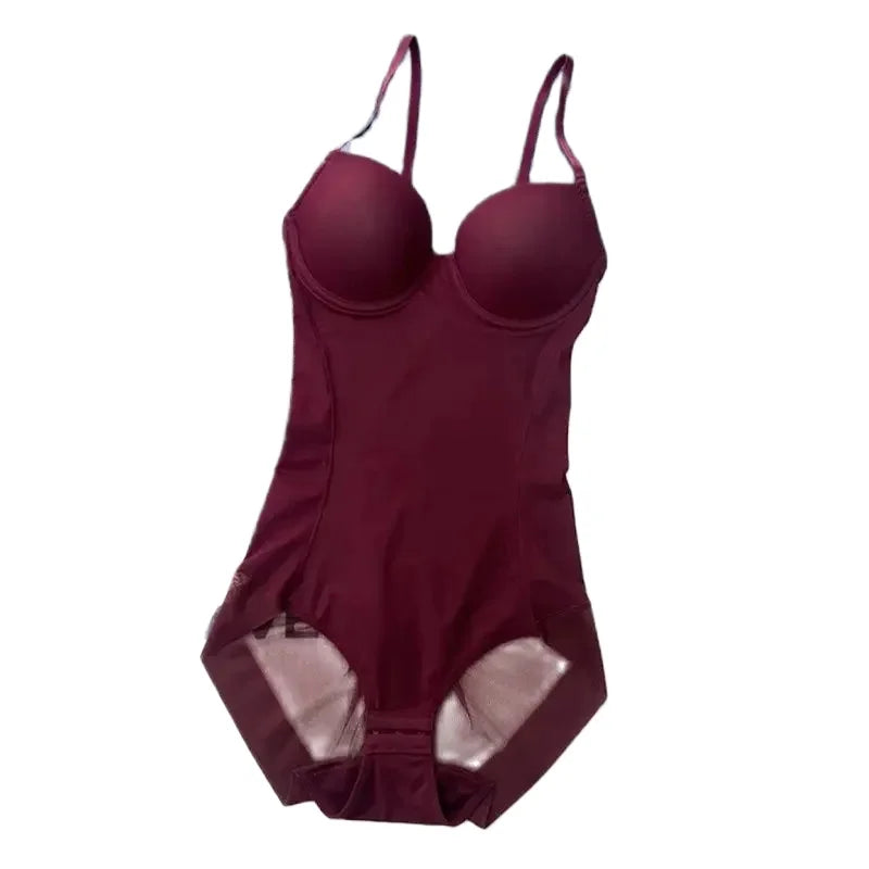 Body string sans armatures couleur lie de vin, extensible, soyeux, pour femme, sous-vêtement gainant, body shaper