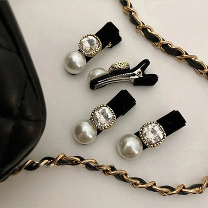 2/4 épingles à cheveux perlées petite fragrance pour femmes, exquise pince à frange en velours noir, nouvelle pince rétro haut de gamme