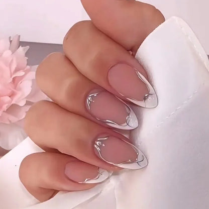 24pcs French Almond Press on Nails Flower Pattern False Nails Wearable Stick-on Nails Fake Nail Накладные Ногти Faux Ongles 네일팁