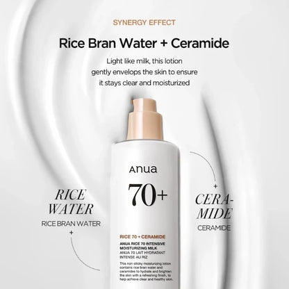 Coffret de soins coréens ANUA Riz 70 Tonique Lacté Éclat, Lait Hydratant Intensif, Hydratant & Nourrissant, Soin Barrière 2 pièces